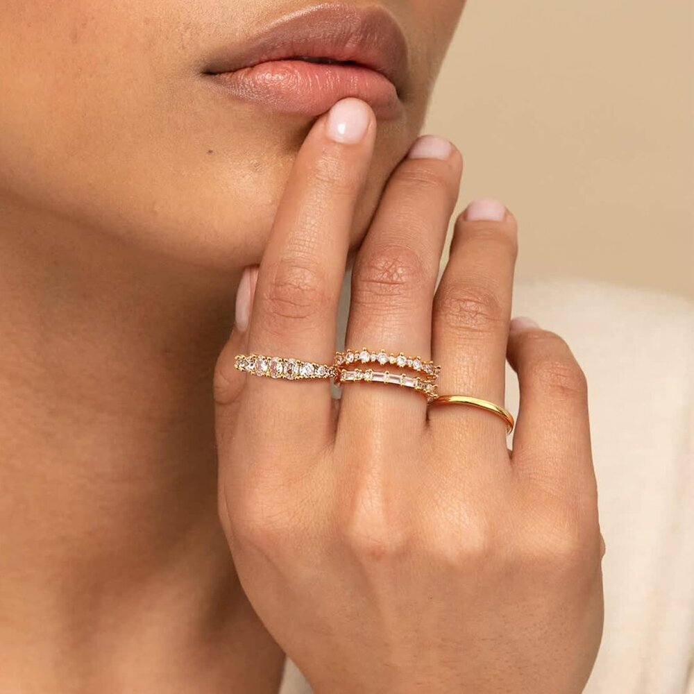Stackable Gold Rings for Women Non Tarnish Dainty 14K Gold Plated Stacking Cubic - Picture 3 of 6